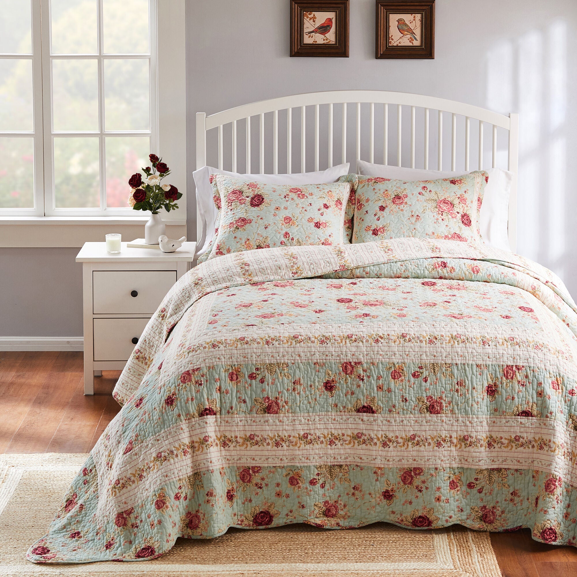 Antique Rose 100% Cotton Bedspread Set, BLUE, alternate image number 2