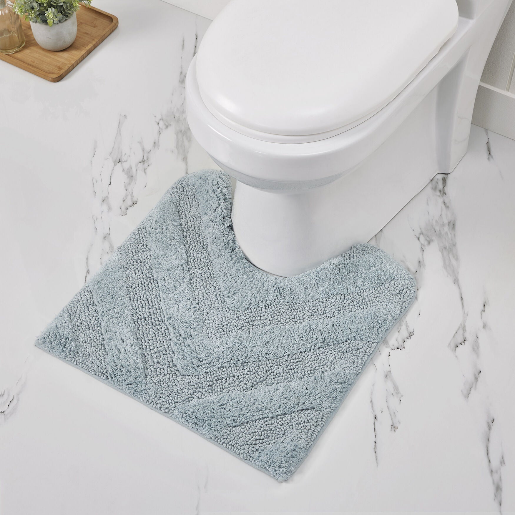 Hugo Collection 100% Cotton 20 inches X 20 inches Contour Bath Rug, BLUE, hi-res image number 0