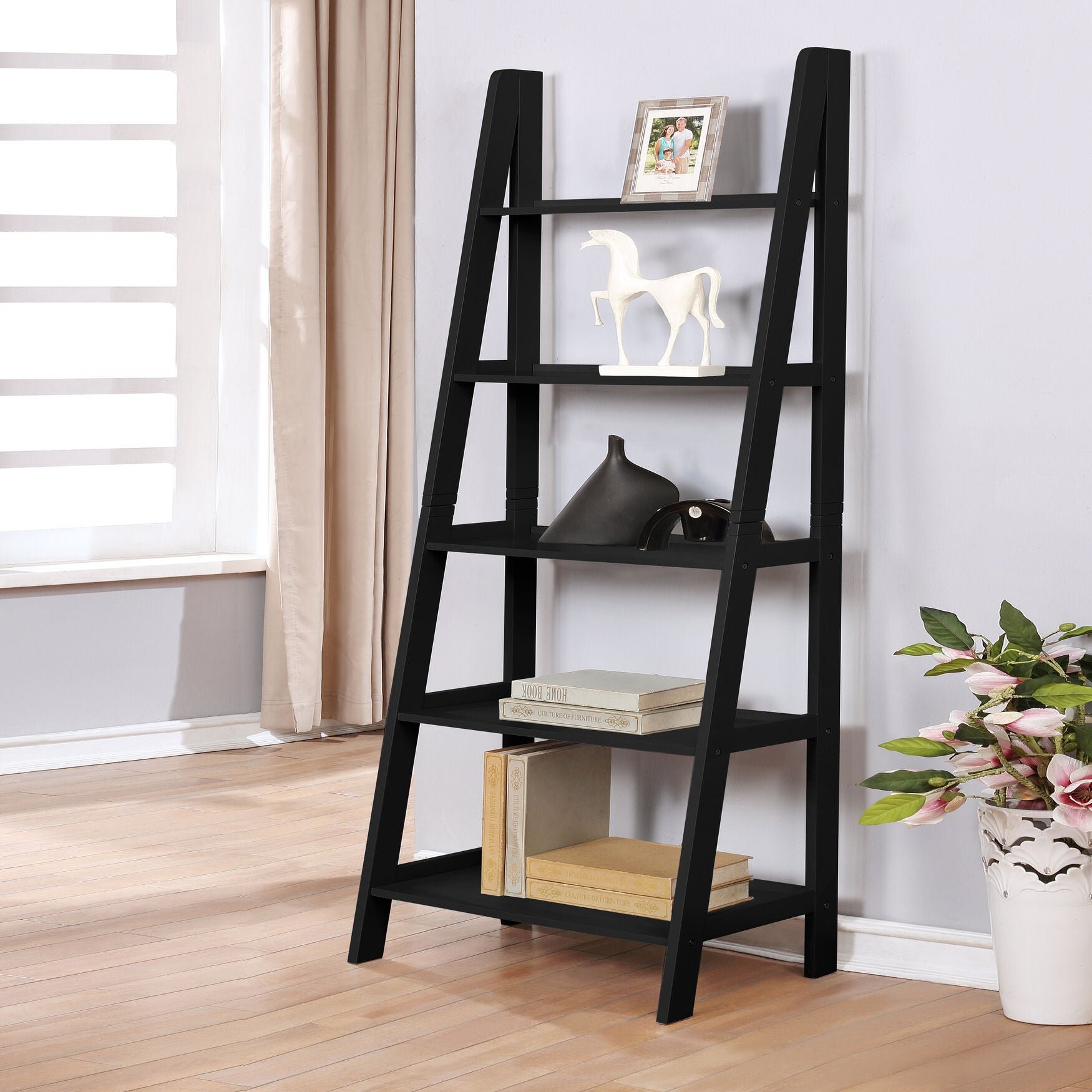 Acadia Ladder Bookshelf, BLACK, hi-res image number 0
