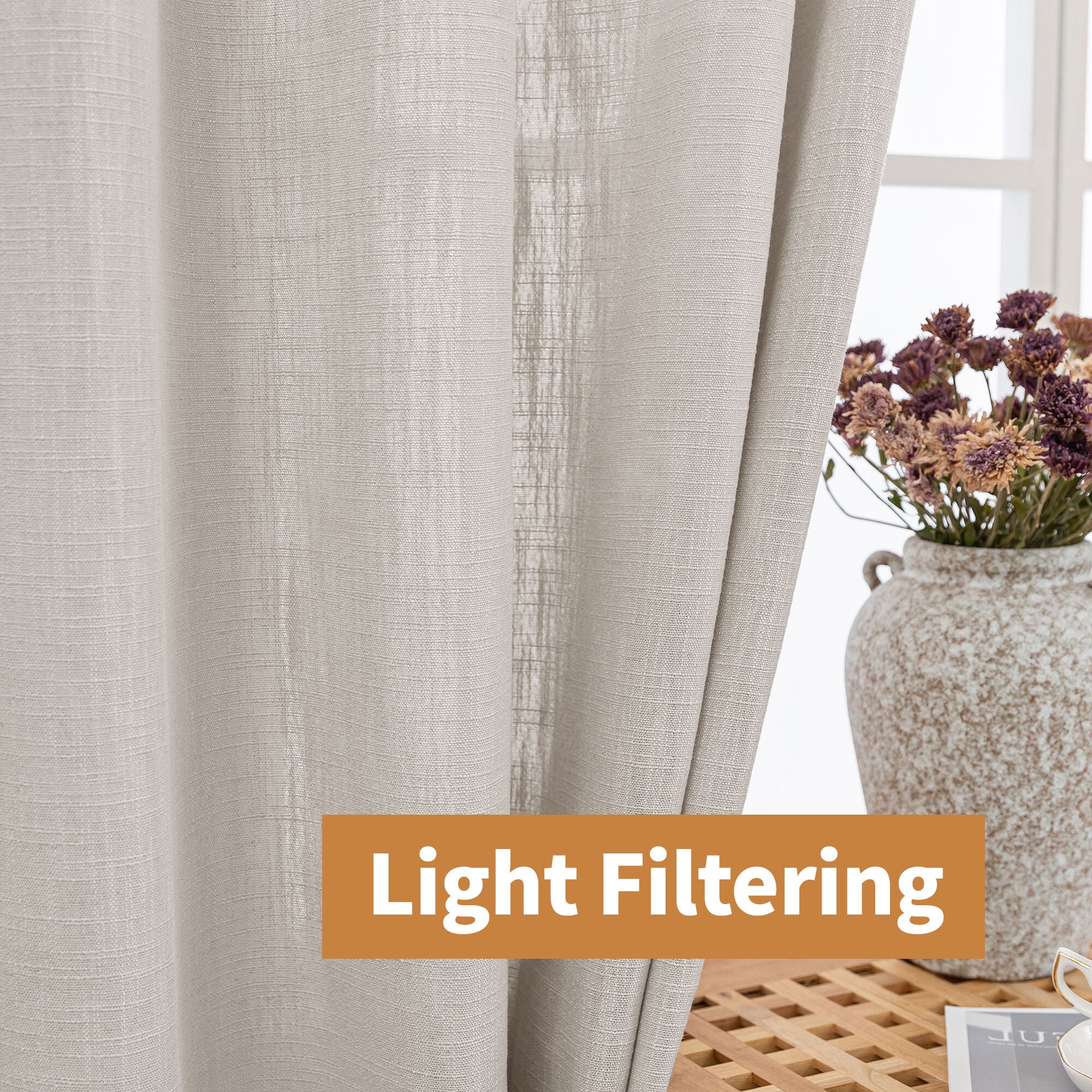 Slub Linen Texture Privacy and Light Filtering Grommet Pair, IVORY, alternate image number 3