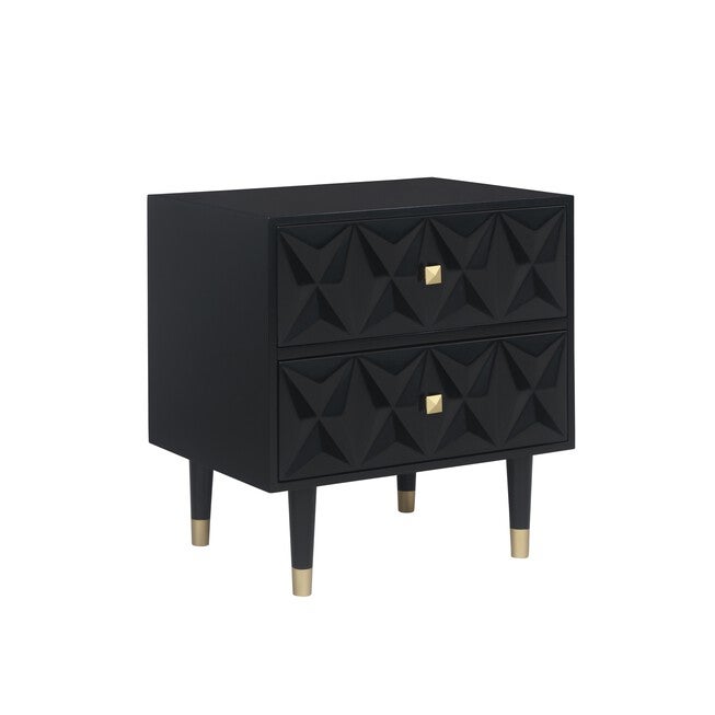 Two Drawer Geo Texture Nightstand, BLACK GOLD, hi-res image number 0