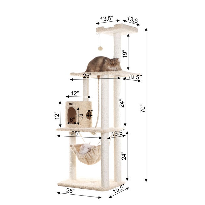 Real Wood 70 inches Ultra Thick Faux Fur Covered Cat Condo House, , alternate image number null
