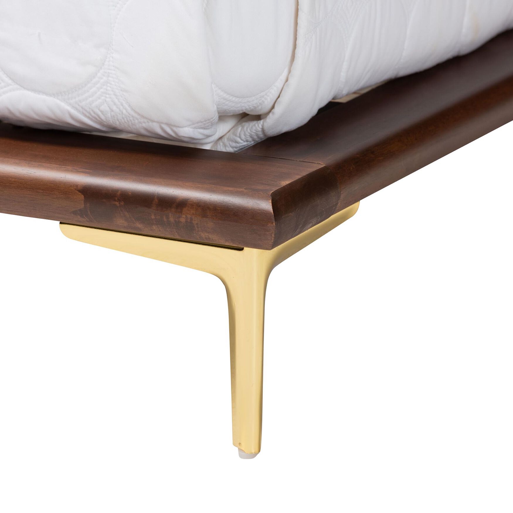 Channary Mid-Century Modern Transitional Walnut Brown Finished Wood And Gold Metal King Size Bed Frame, , alternate image number 3