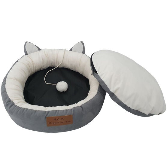 GREY Printing poly-cotton cozy round cat bed , 21 inch, , alternate image number null