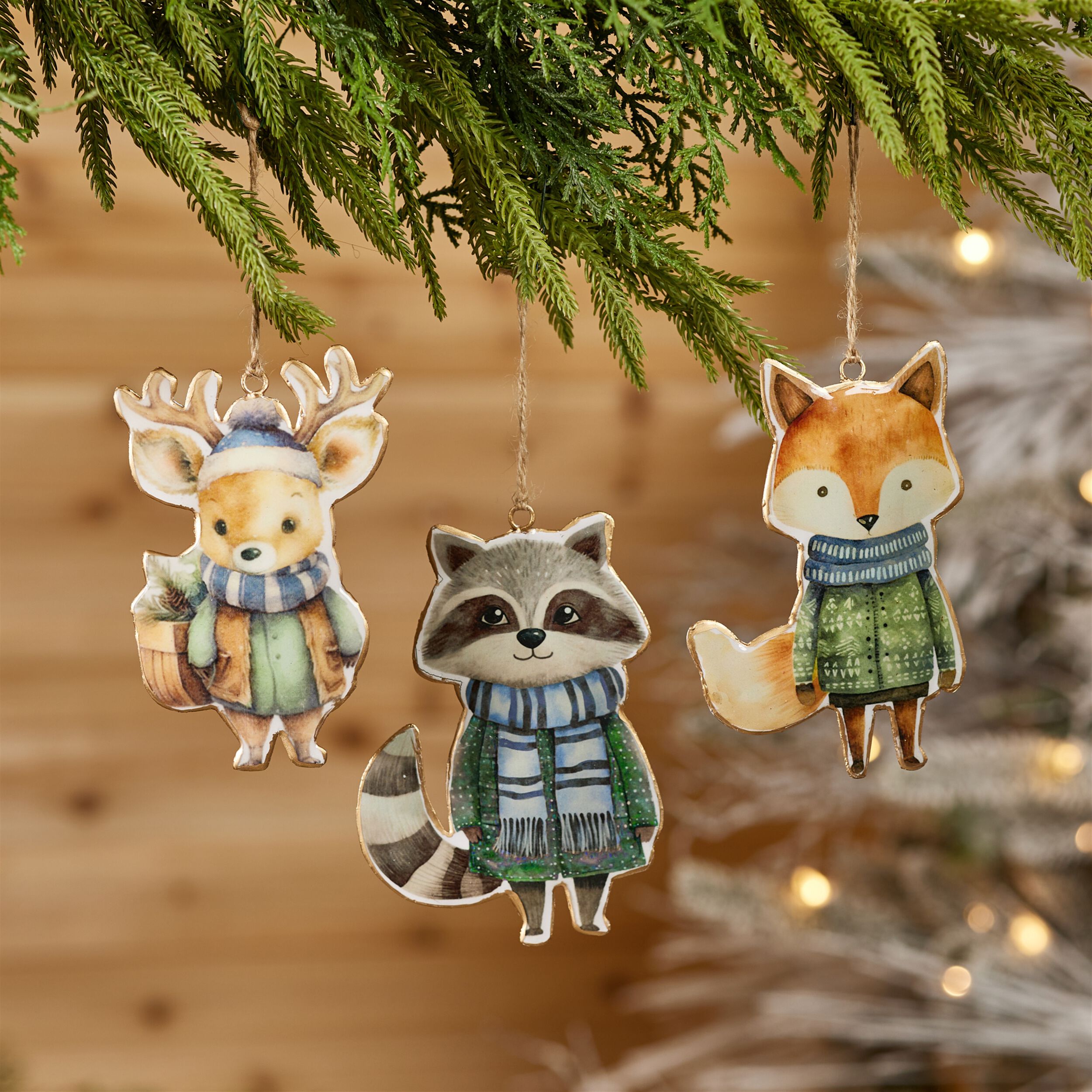 Iron Winter Animal Ornament  (Set of 6), ORANGE GREEN BLUE, alternate image number 2