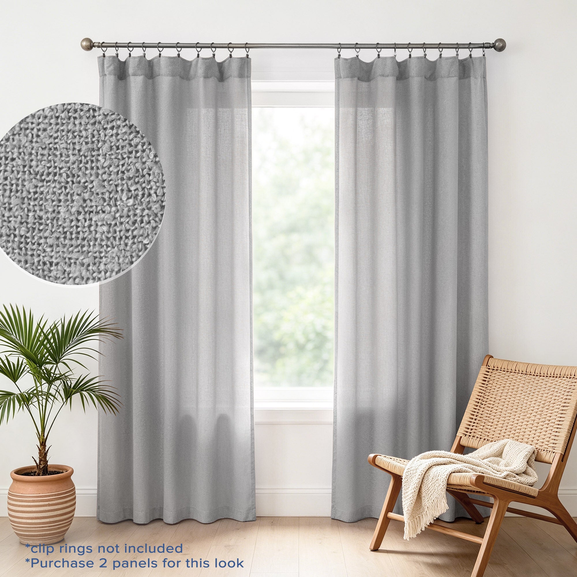 Boucle Sheer Back Tab Single Panel, GREY, hi-res image number 0