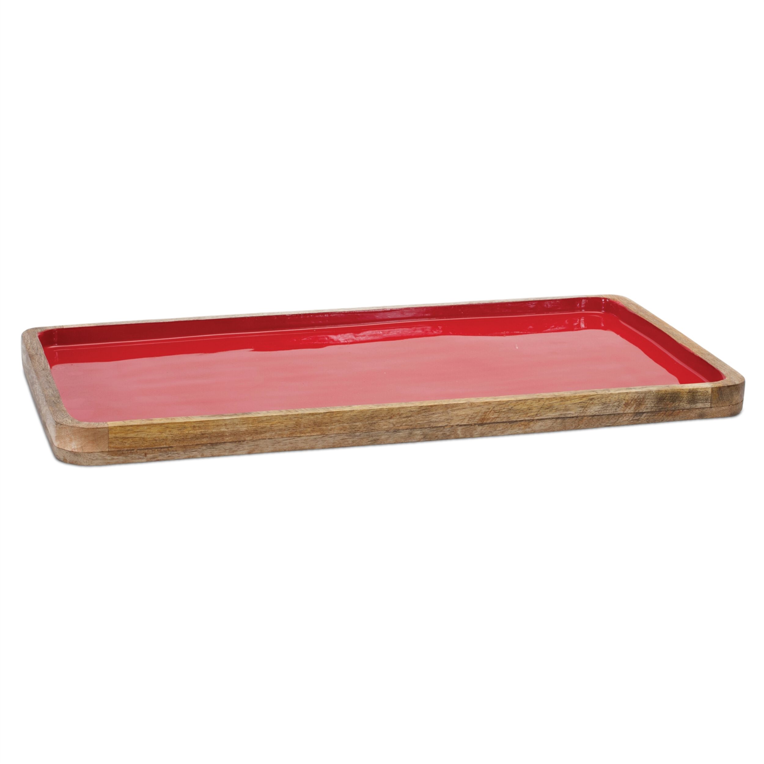 Red Wooden Tray (Set of 2), RED/BROWN, alternate image number 1