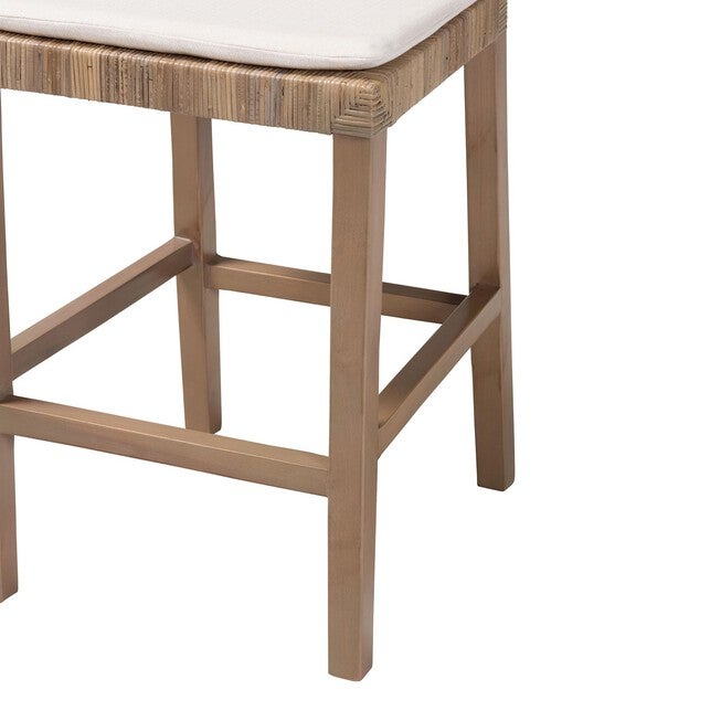 Poltak Modern Bohemian Grey Natural Kubu Rattan And Mahogany Wood Counter Stool, , alternate image number null