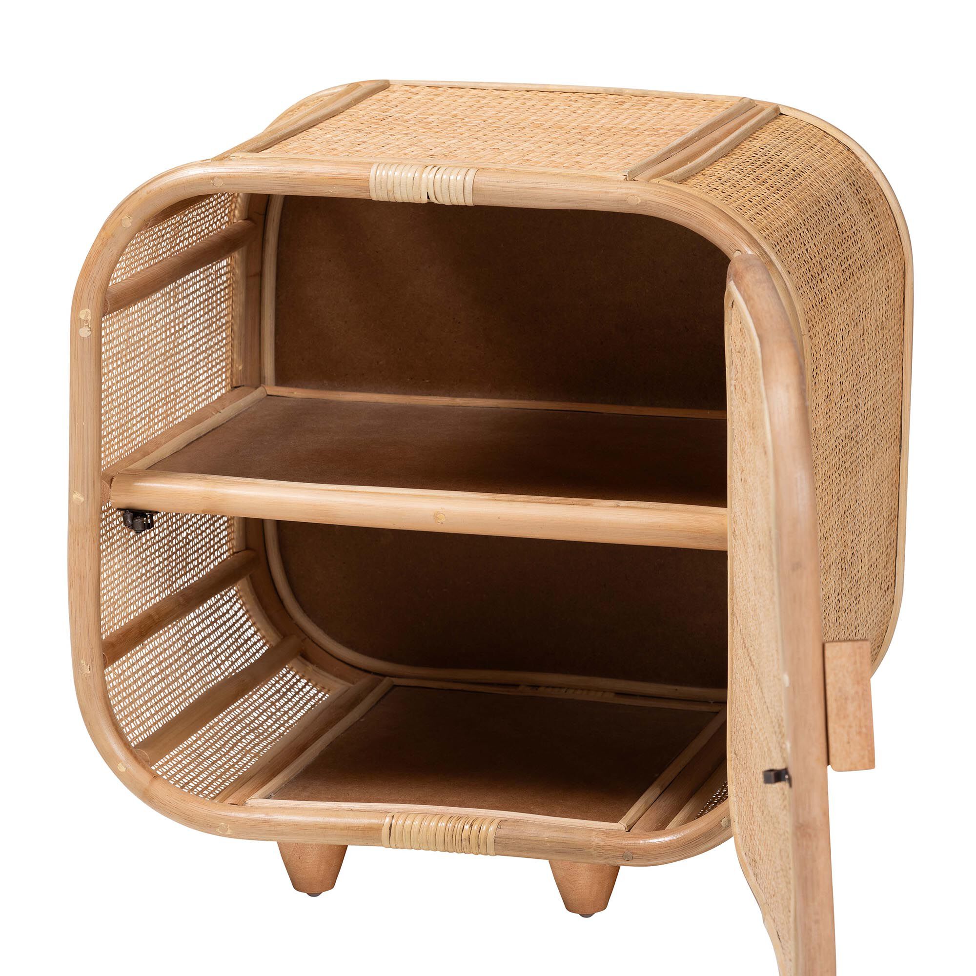 Keita Bohemian Natural Rattan and Mahogany Wood Nightstand, NATURAL, alternate image number 3