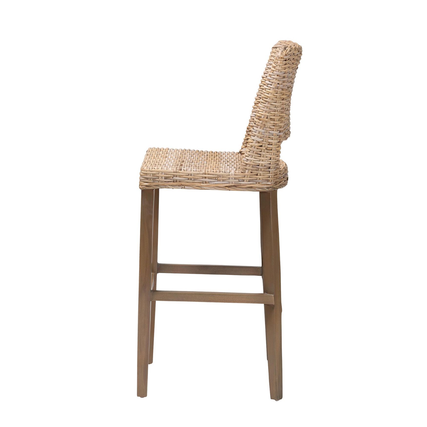 Magy Modern Bohemian Grey Kubu Rattan and Mahogany Wood Bar Stool, , alternate image number 8