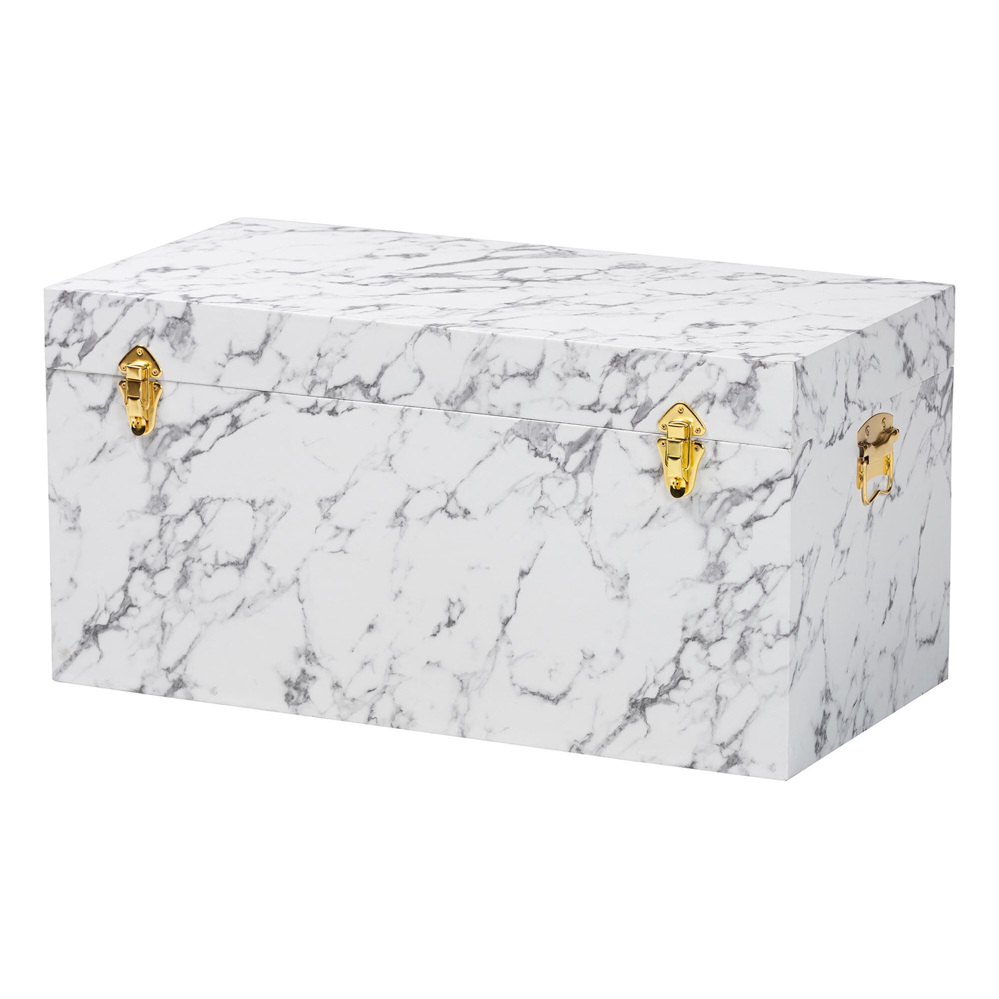 Brenta Storage Trunk with Lift-Top Lid - Decorative Organizer Chest with Faux Marble Effect, MARBLE WHITE, alternate image number 1