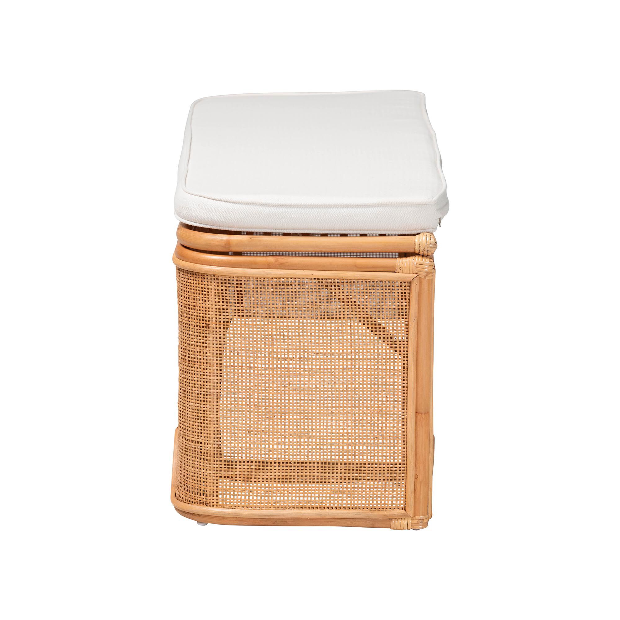 Rivka Natural Rattan Storage Bench with Scalloped Base and Cushion, HONEY, alternate image number 4