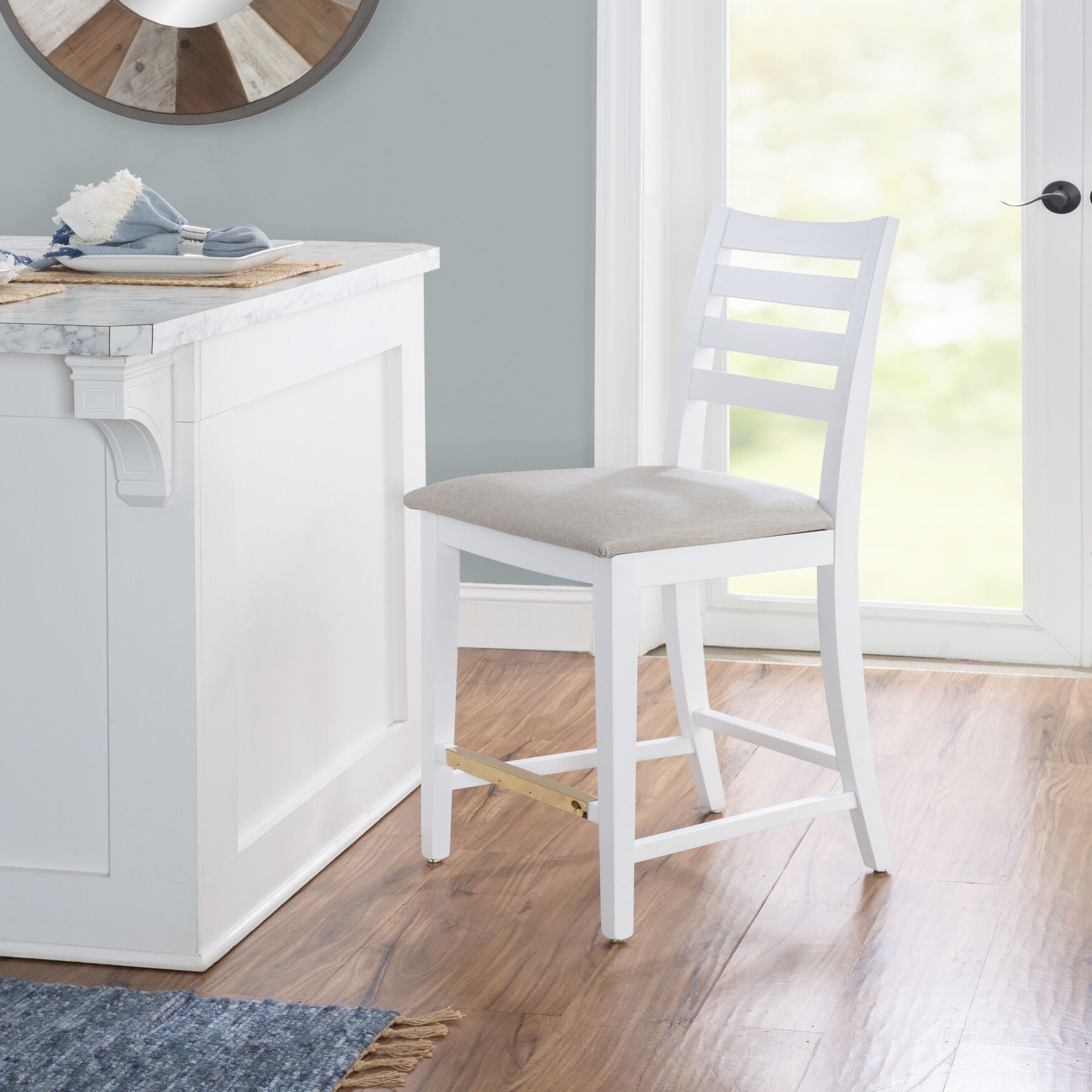 Flynn Counter Stool White Upholstered Set of 2, , alternate image number 7