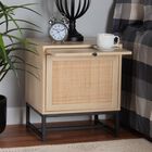 Caterina Mid-Century Modern Transitional Natural Brown Finished Wood And Natural Rattan 1-Door Nightstand With Pull-Out Shelf, , alternate image number null