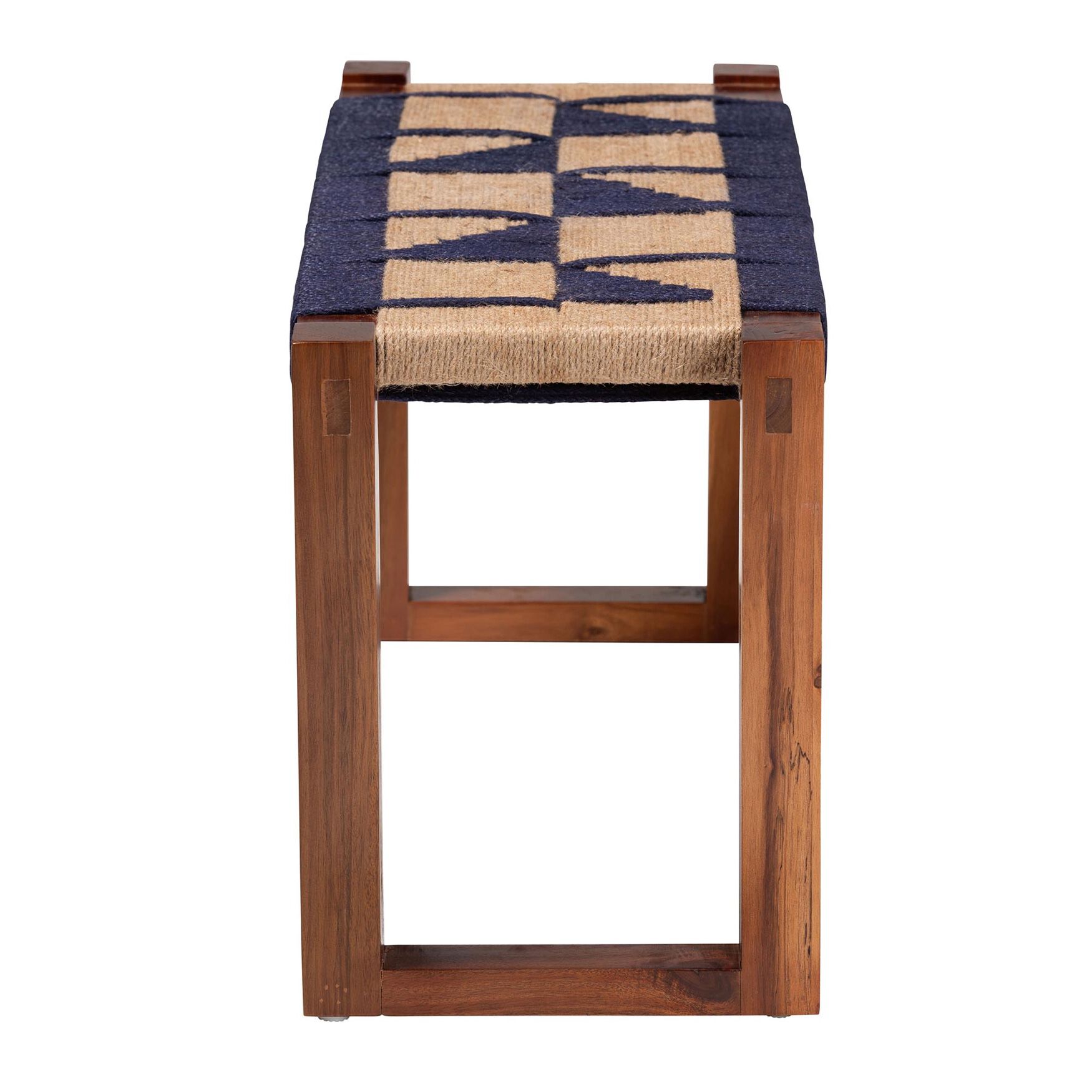 Jerilyn Modern Bohemian Two-Tone Navy Blue and Natura Brown Seagrass and Acacia Wood Accent Bench, , alternate image number 8