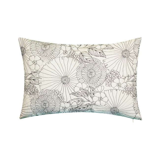 Fine Line Embroidered Floral 14x21 Indoor Outdoor Decorative Lumbar Pillow, BLACK, hi-res image number null