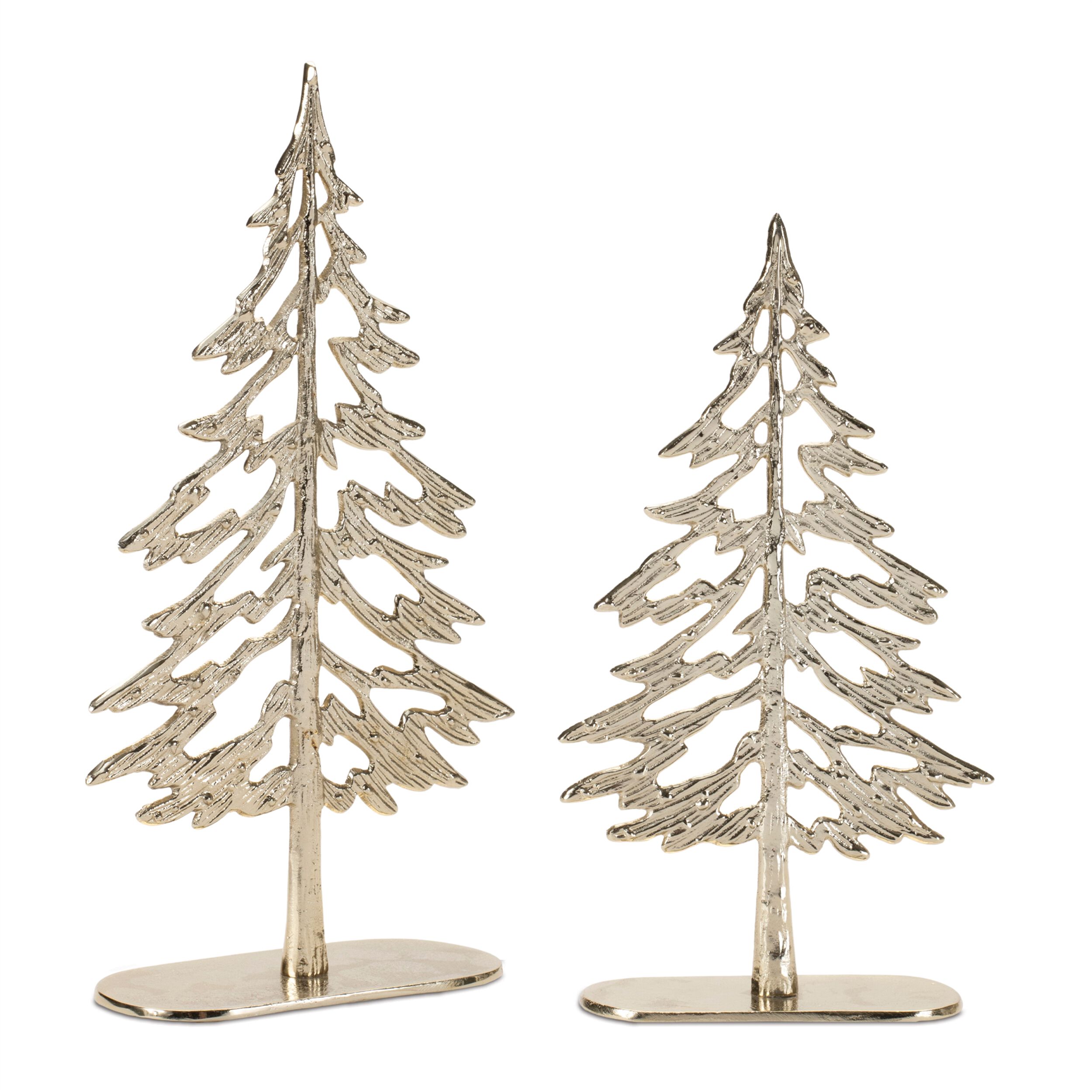 Metal Tree with Wood Base (Set of 2), GOLD, hi-res image number 0
