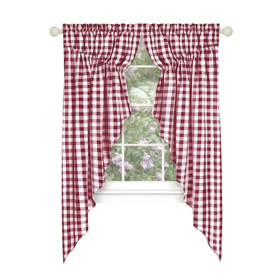 Buffalo Check Gathered Swag Window Curtain Pair, , on-hover image number null