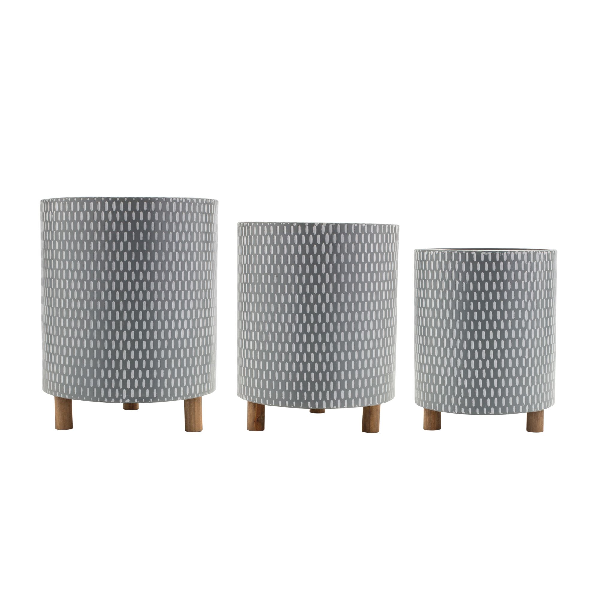 Container (Set of 3) 9.5 inchesD x 11.75 inchesH, 10.5 inchesD x 13.5 inchesH, 12 inchesD x 15 inchesH Iron/Wood, BLUE/WHITE/GREY, hi-res image number 0
