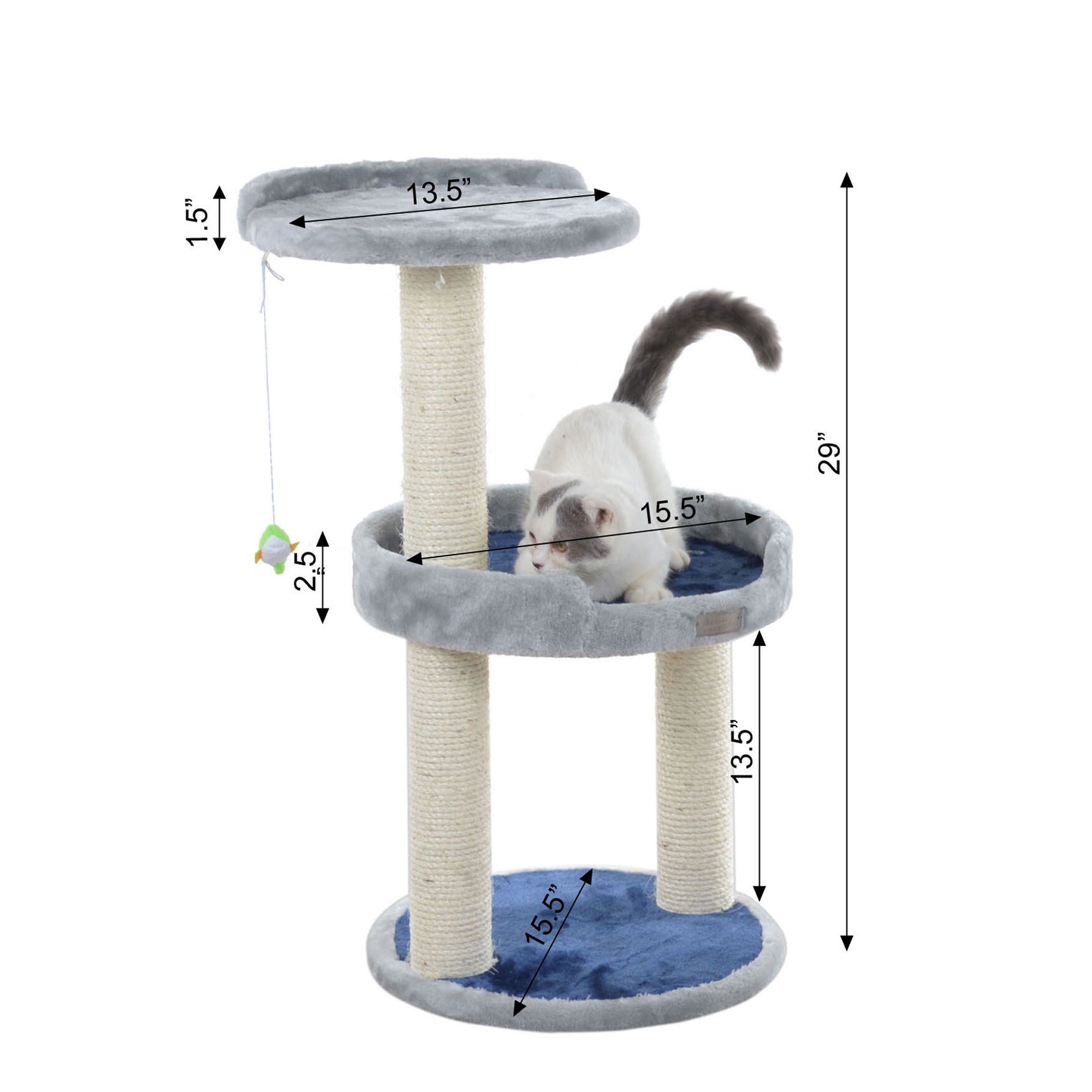 Three-Level Compact Real Wood Cat Scratcher With Perch, , alternate image number 3