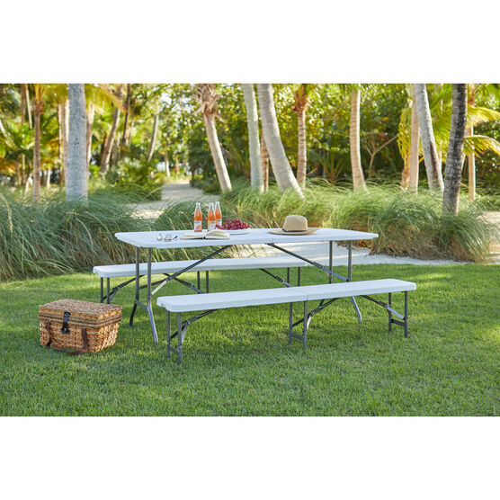 Fold-In-Half Resin Table, 6&apos; Long, 29¼&quot;Hx30&quot;Wx72&quot;L, WHITE