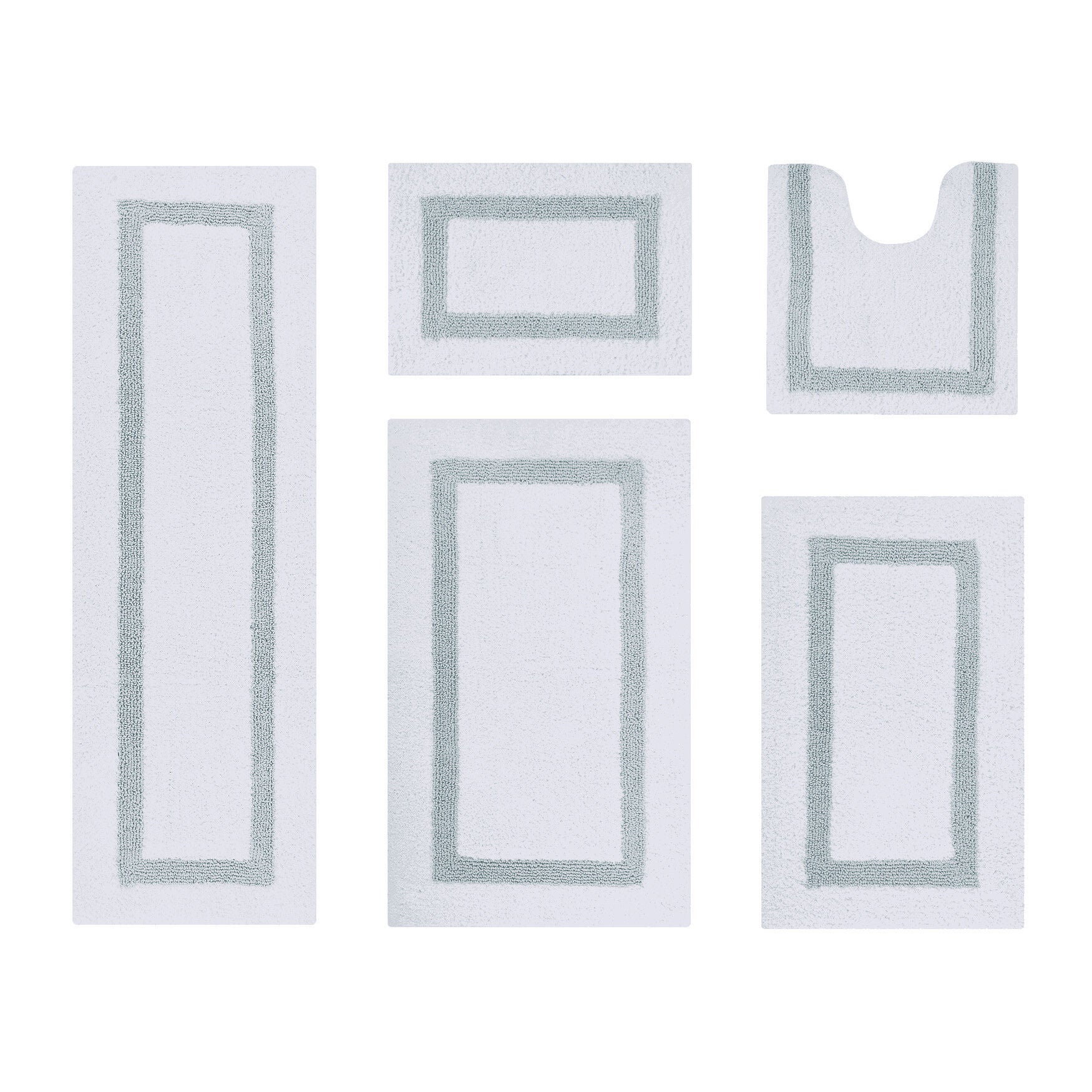 Hotel Collection 100% Cotton 5 Piece (17 inches X 24 inches | 20 inches X 20 inches | 21 inches X 34 inches | 24 inches X 40 inches | 20 inches X 60 inches) Bath Rug Set, WHITE BLUE, hi-res image number 0