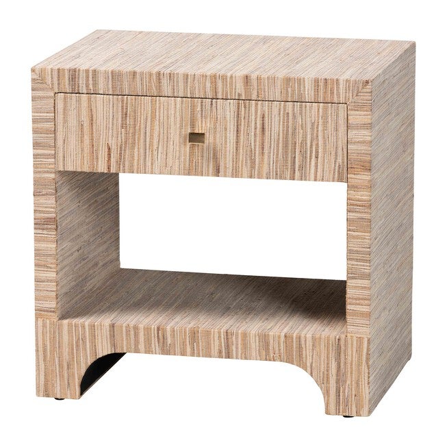 Julia Bohemian Woven Natural Grasscloth 1-Drawer Nightstand, NATURAL/GOLD, alternate image number null