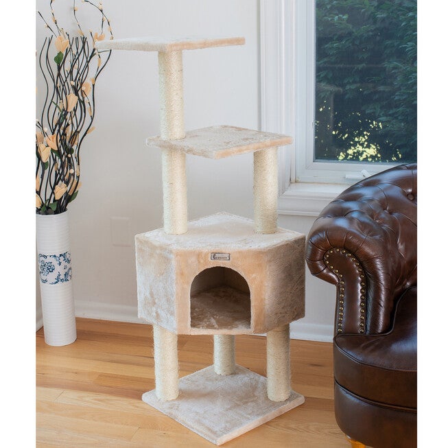Gleepet 48 inches Real Wood Cat Tree With Perch And Playhouse, , alternate image number null