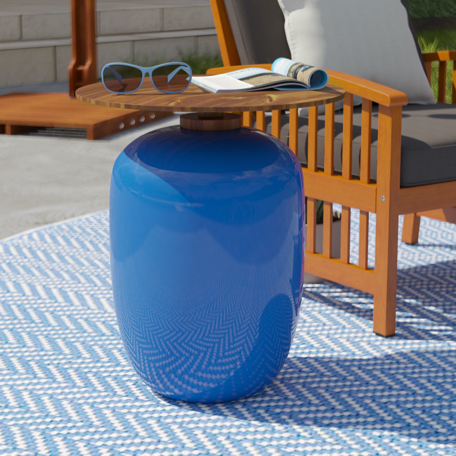 Kenova Round Outdoor Accent Table, BLUE, hi-res image number 0