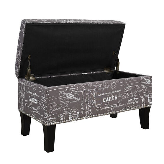 Stephanie Ottoman Grey Linen With Script, , alternate image number null