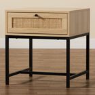 Caterina Mid-Century Modern Transitional Natural Brown Finished Wood And Natural Rattan 1-Drawer Nightstand, , alternate image number null