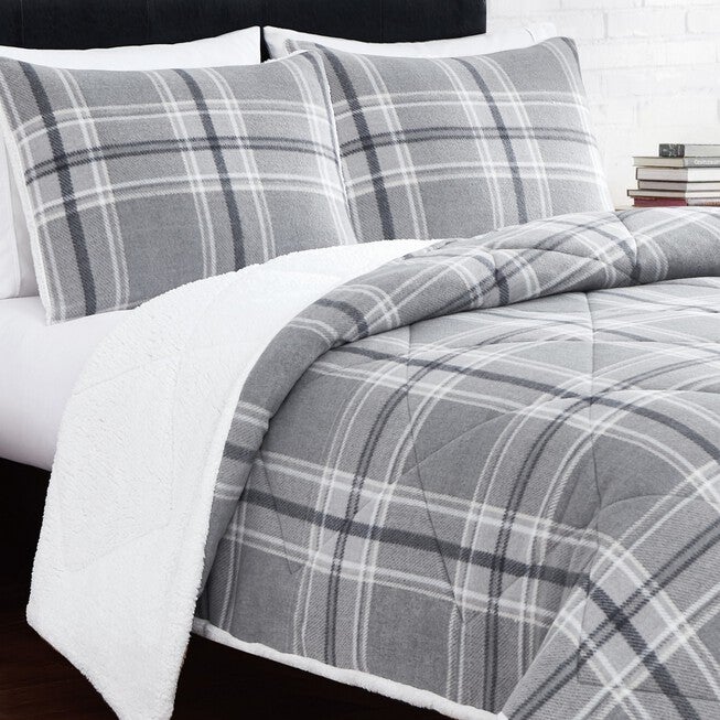 Cozy Teddy Plaid 3 Piece Comforter Set, , on-hover image number null