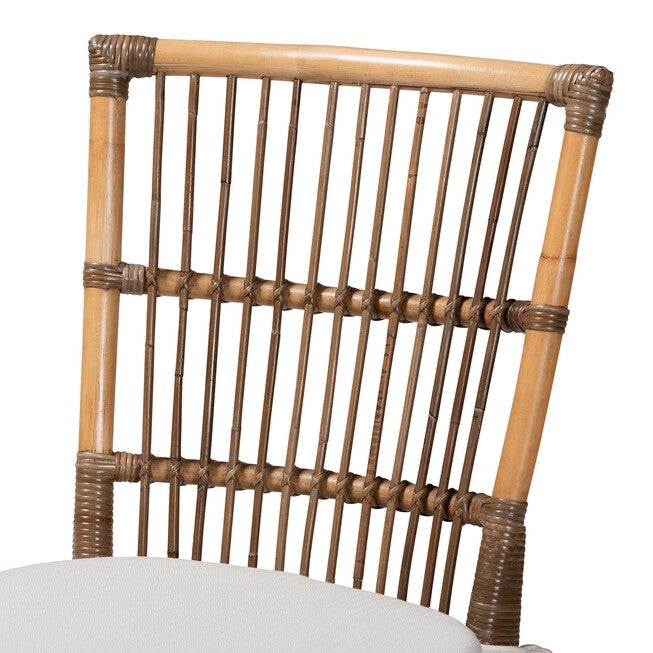 Kim Modern Bohemian White Fabric And Natural Brown Rattan Dining Chair, , alternate image number null
