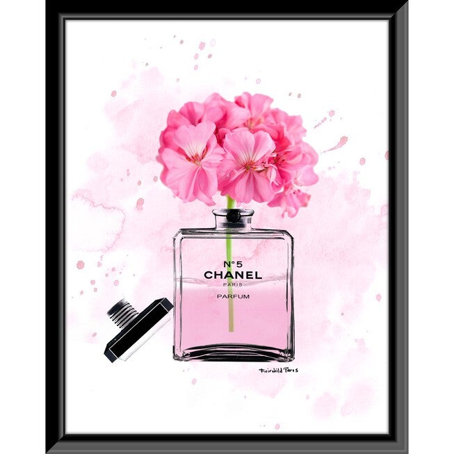 Chanel Bottle Flowers Pink 14 inches x 18 inches Framed Print, DARK PINK, hi-res image number null