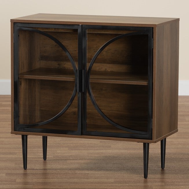 Carter Mid-Century Modern Industrial Walnut Brown Finished Wood And Black Metal 2-Door Sideboard, , alternate image number 7
