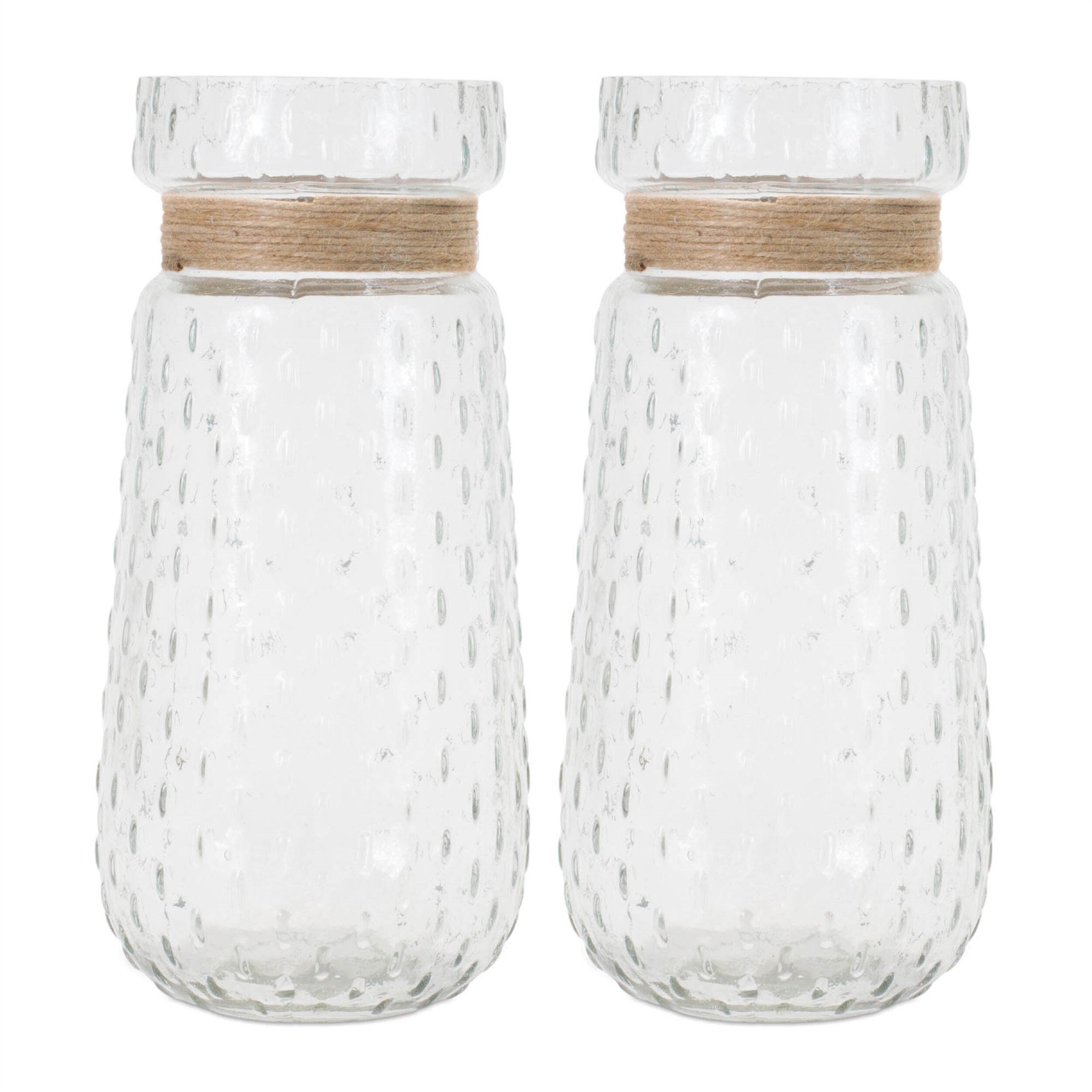Texture Glass Vase with Jute Accent Set of 2, CLEAR BEIGE, alternate image number 1