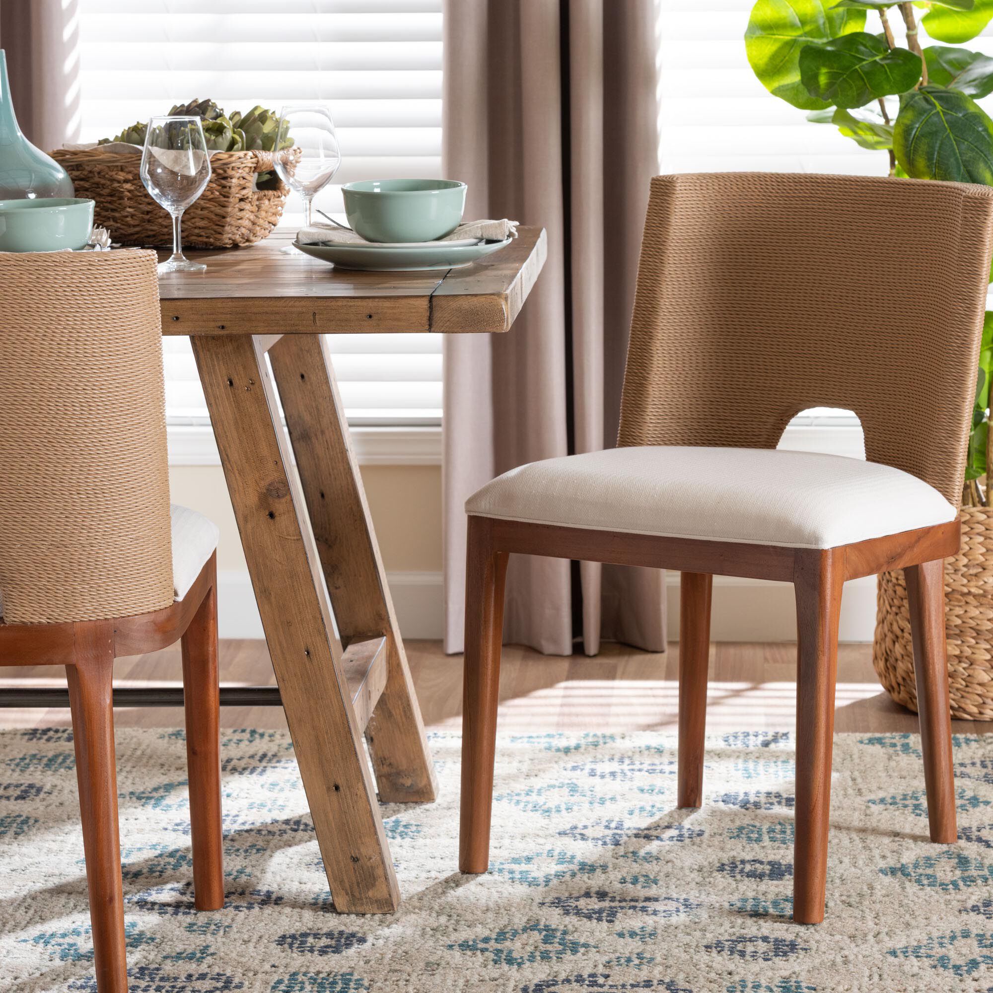 Norely Dining Chair with Woven Seagrass Back, BROWN, hi-res image number 0