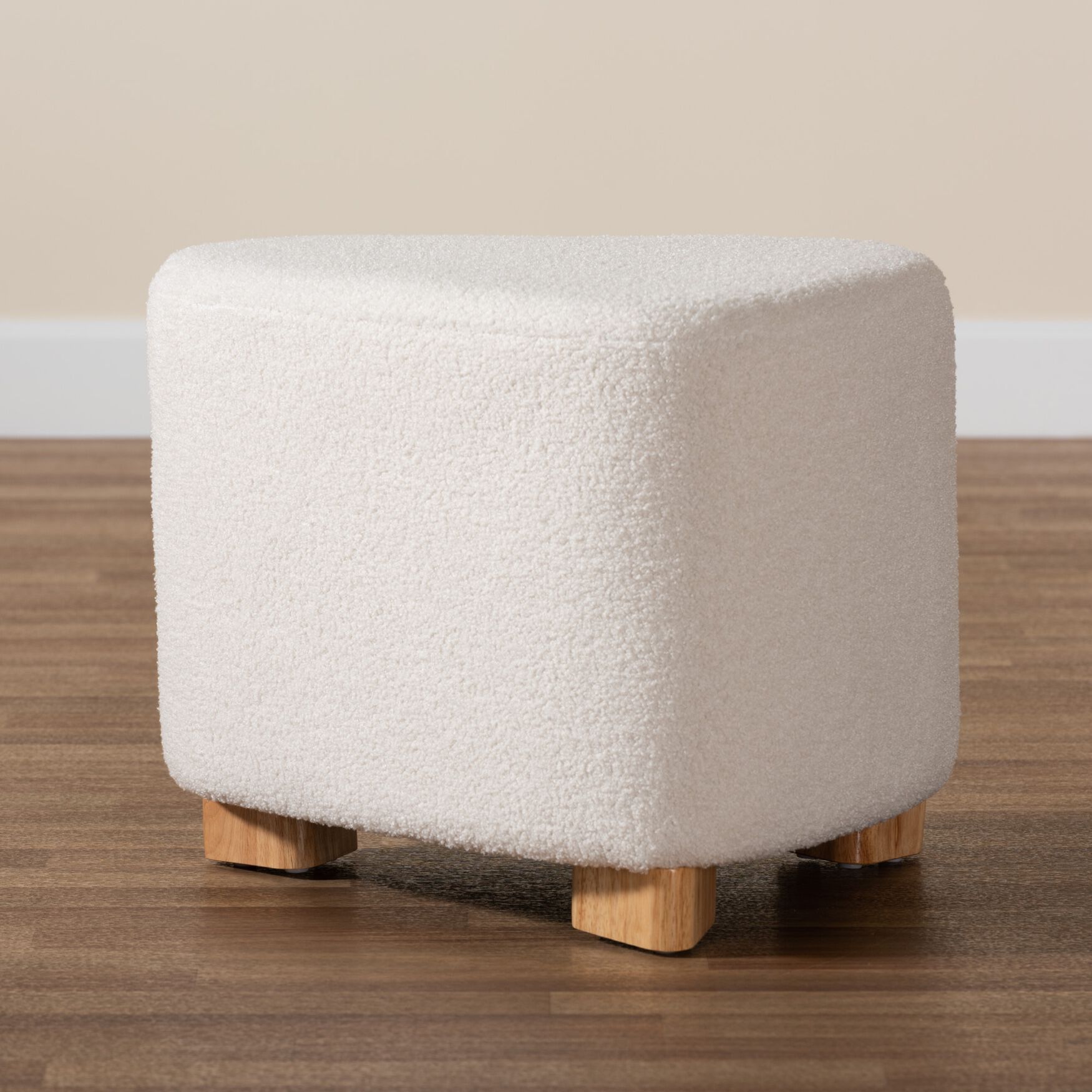 Brielle Modern And Contemporary Ivory Boucle Upholstered And Natural Brown Finished Wood Ottoman, , alternate image number 6