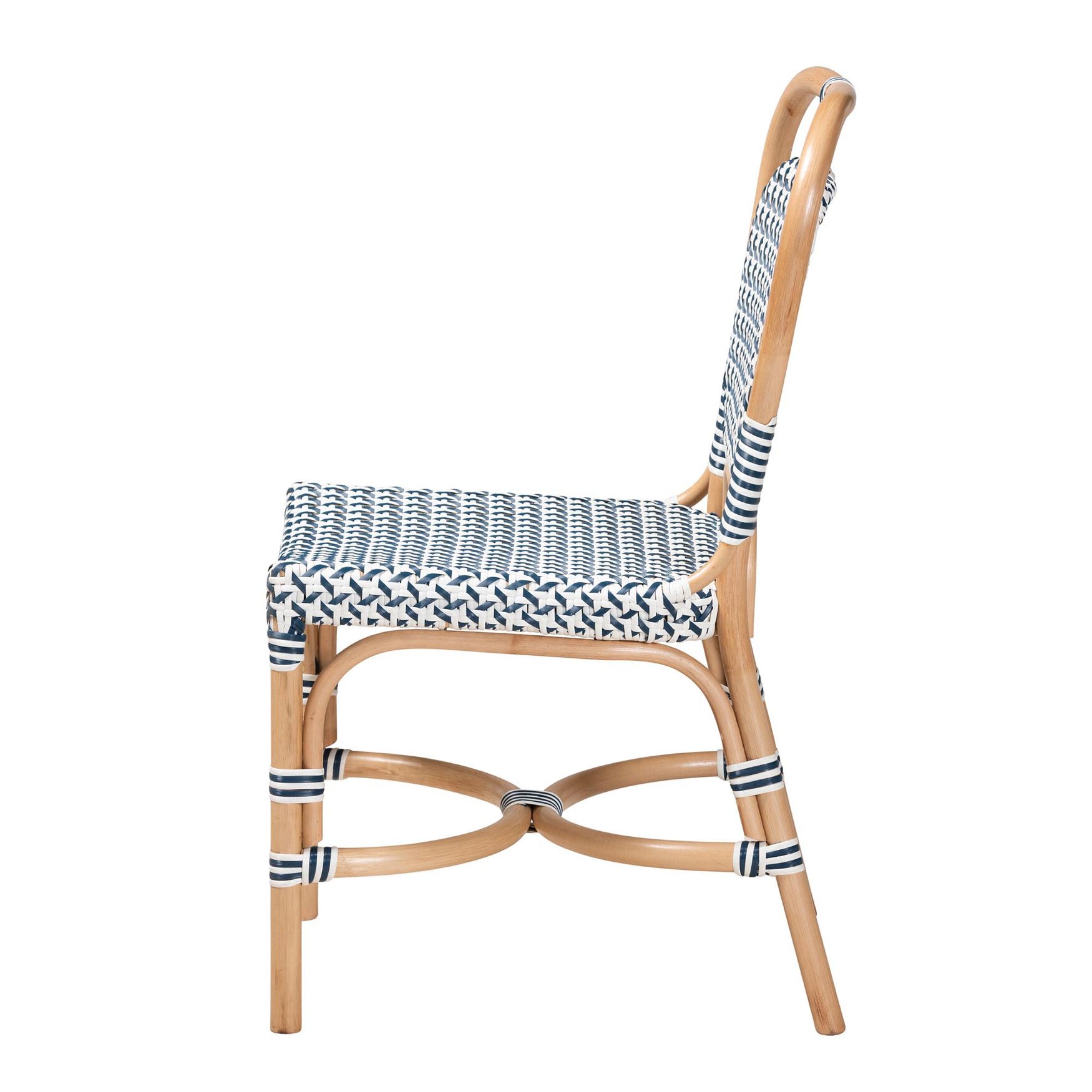 Luciana Modern French Blue and White Weaving Natural Rattan Bistro Chair, , alternate image number 8