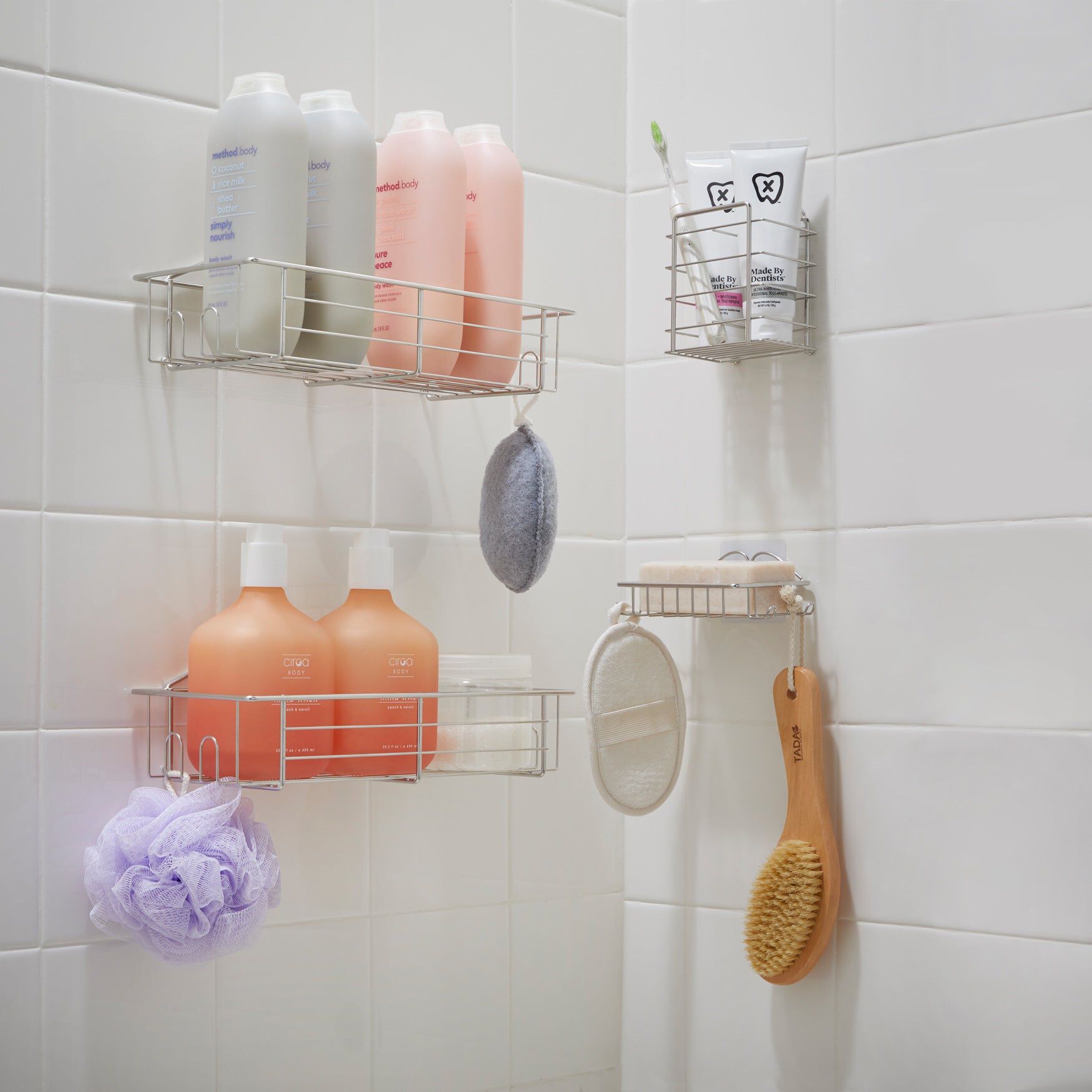 Scroll 4-PC Bathroom Organizer, BRUSHED NICKEL, hi-res image number 0