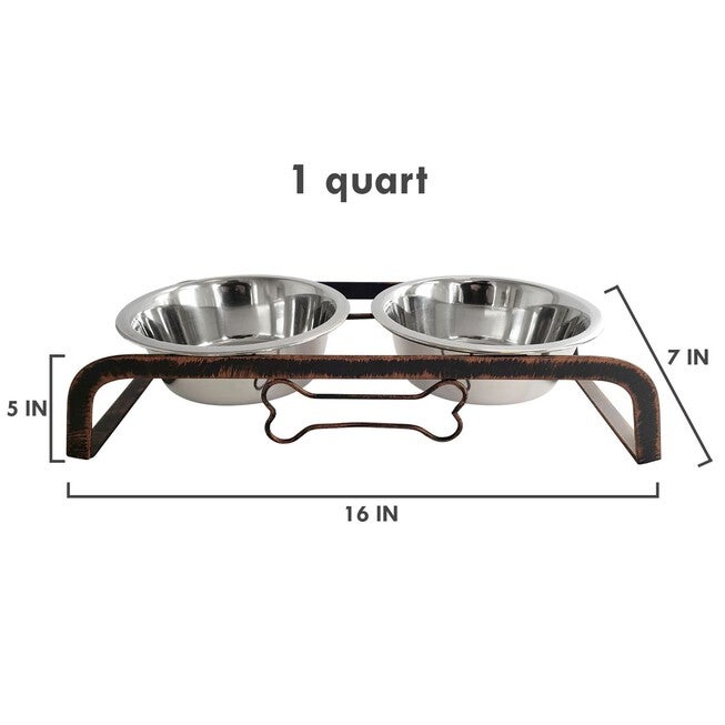 Rustic Bone Pet Dog Raised Feeder with Bowls, 1 QT, , on-hover image number 1