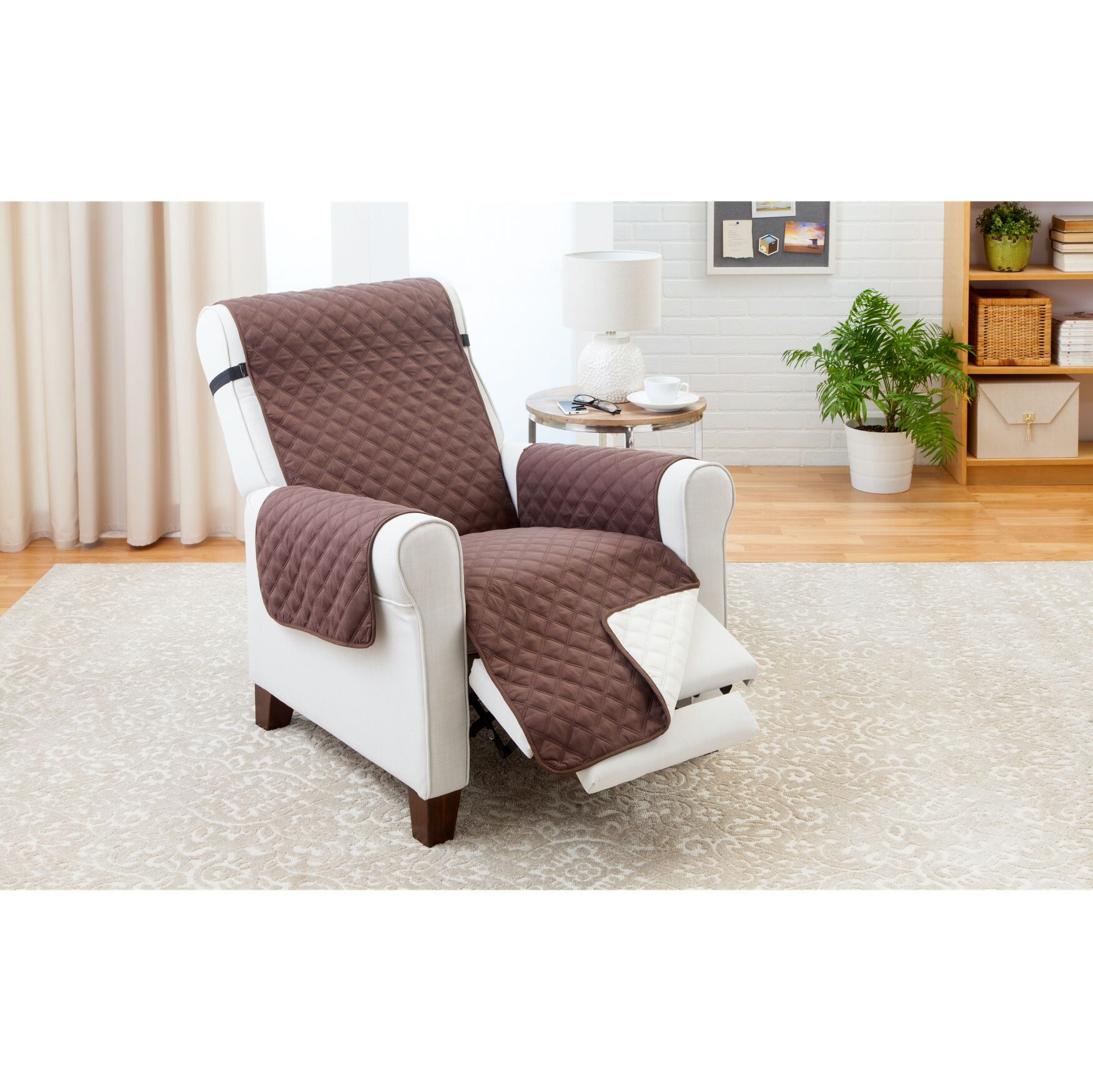 Solid Reversible Quilted Recliner Furniture Protector, CHOCOLATE TAN, hi-res image number 0