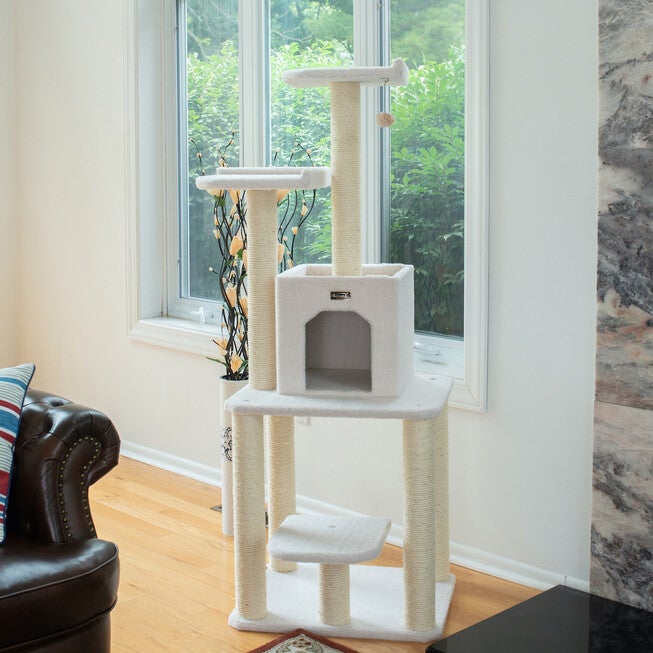 Classic 62 inches Real Wood Cat Tree With Levels, Condo And Two Perches, , on-hover image number null