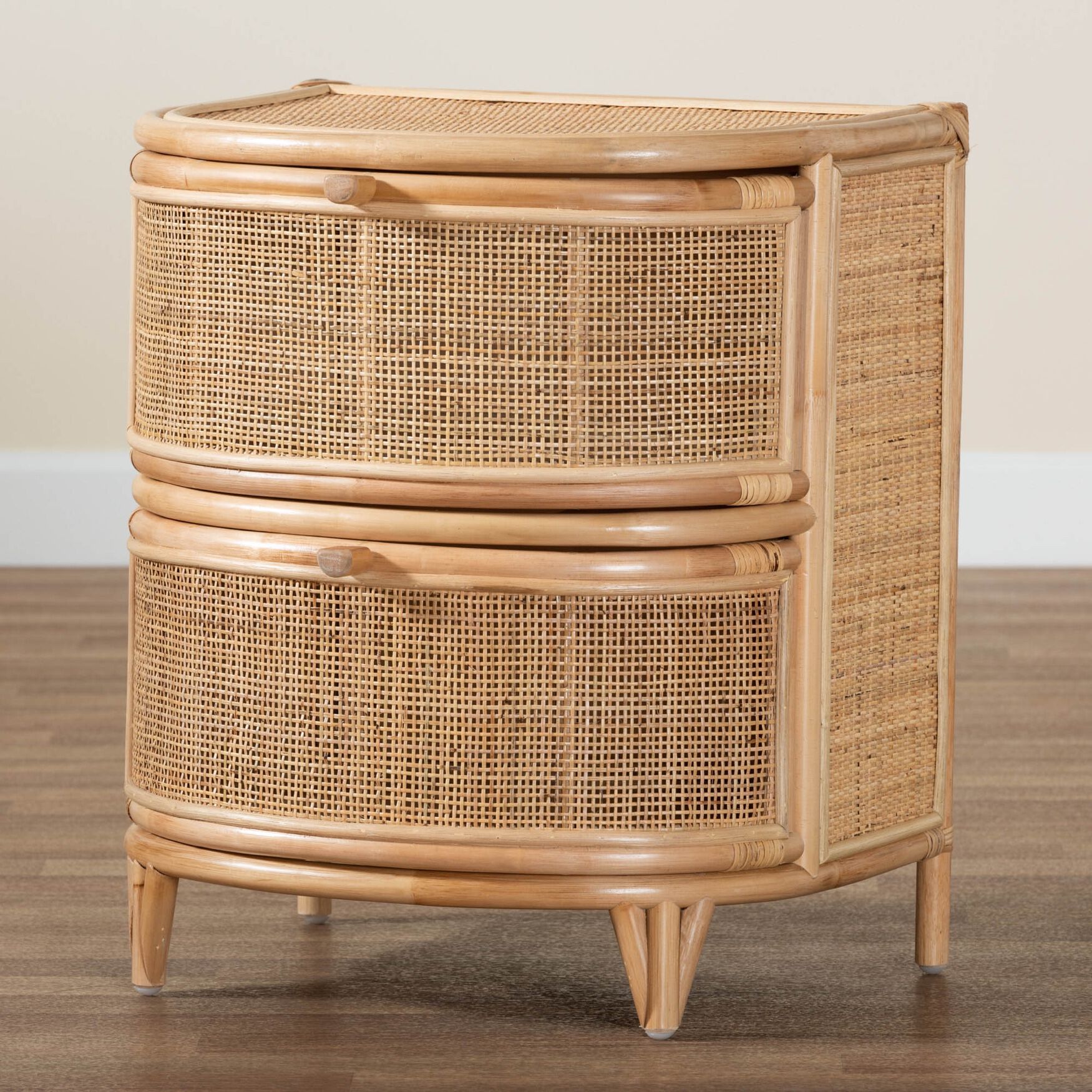 Oleta Modern Bohemian Natural Brown Rattan 2-Drawer Nightstand, , alternate image number 13
