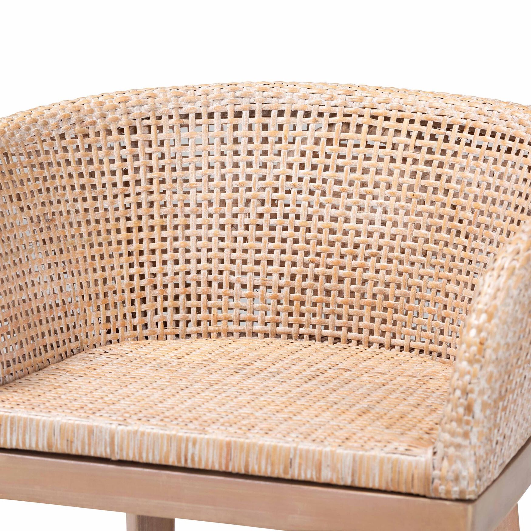 Papua Modern Bohemian Antique White Washed Rattan and Mahogany Wood Counter Stool, , alternate image number 10