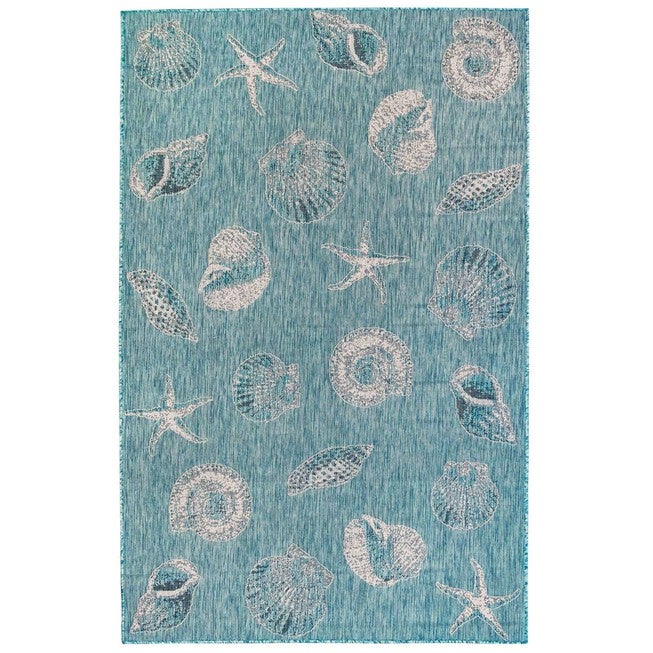 Liora Manne Carmel Shells Indoor/Outdoor Rug Aqua 23 inchesX7 feet 6 inches, AQUA, hi-res image number 0
