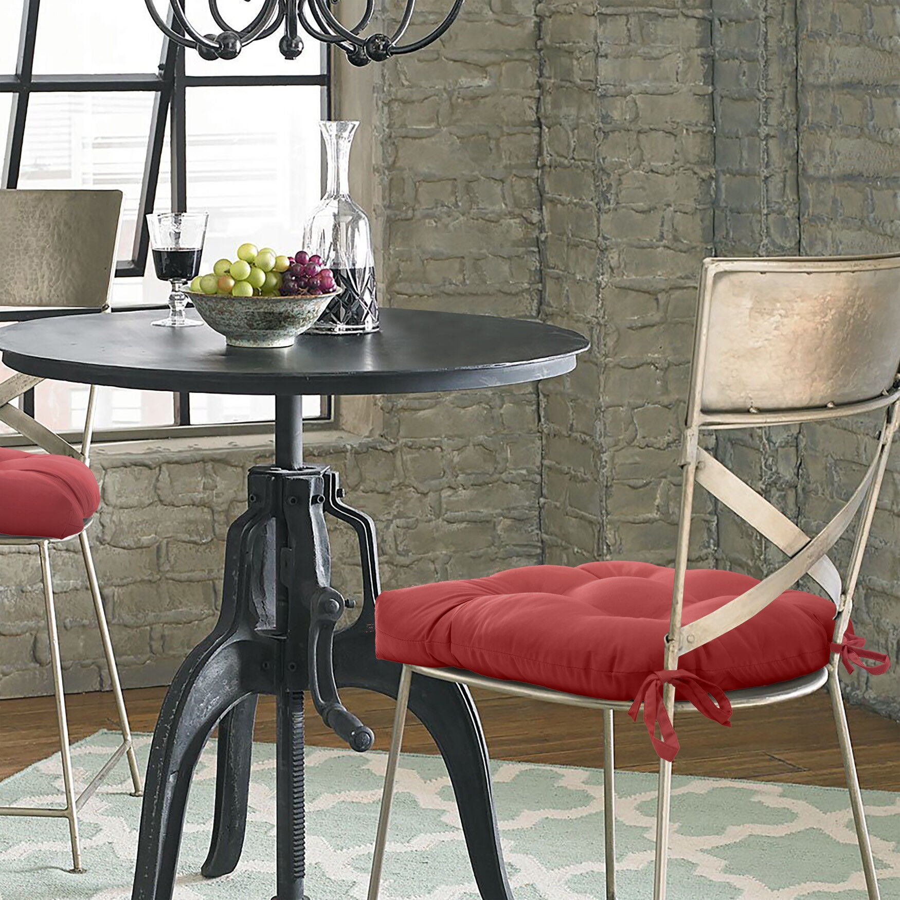 Tufted Chair Pad Pack Of 2 15 X 15, RED, hi-res image number 0