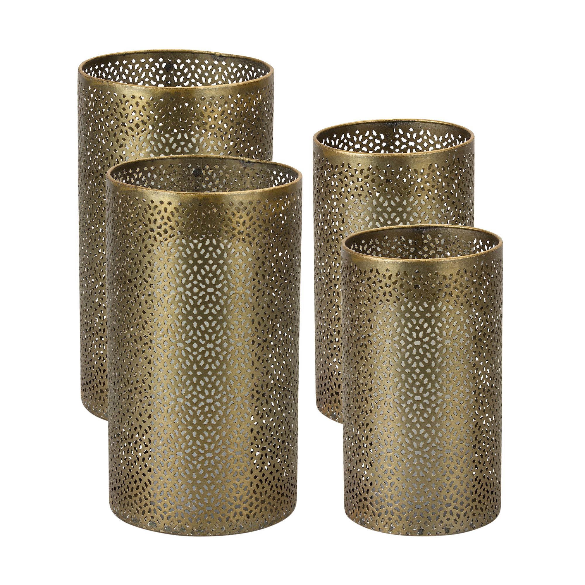 Ornamental Punched Metal Candle Holder (Set of 4), GOLD, hi-res image number 0