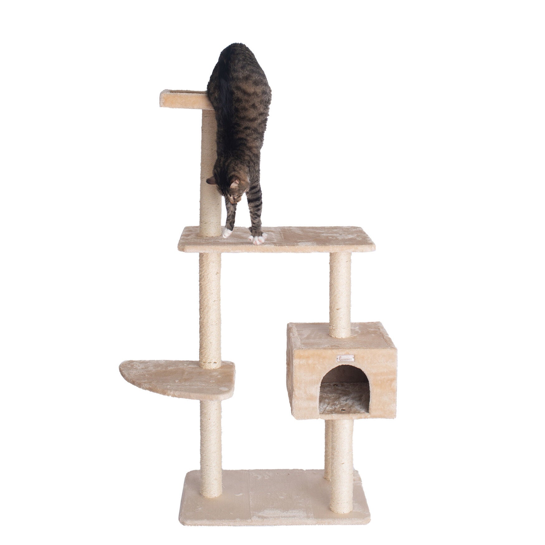 Gleepet 57 inches Beige Real Wood Cat Tree With Playhouse And Perch, , alternate image number 3
