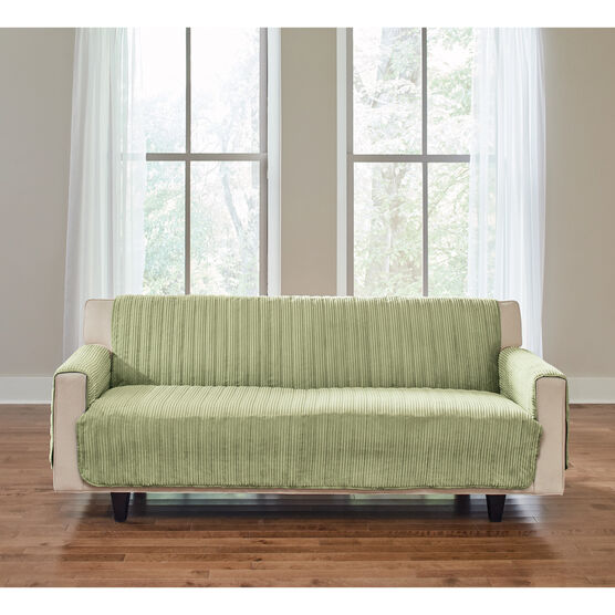 Extra-Long Reversible Plush Stripe Furniture Protector, LIGHT SAGE, hi-res image number null